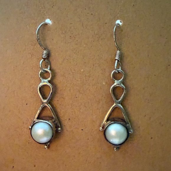 Vintage Jewelry - Bohemian 925 Sterling Silver Mother of Pearl Dangle